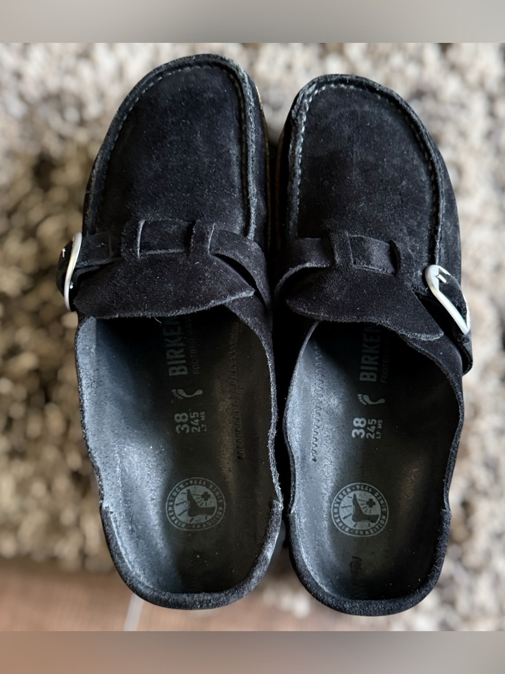BIRKENSTOCK Black Suede Slip-On Mule with Cork-Style Midsole Size 7 Women - Picture 11 of 12